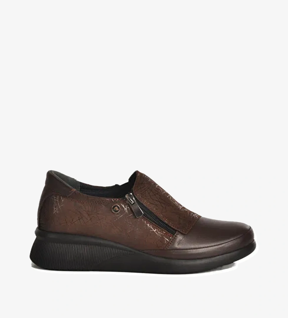 Kahve Hakiki Deri Ortopedik Kadın Casual Ayakkabı 3515 Z