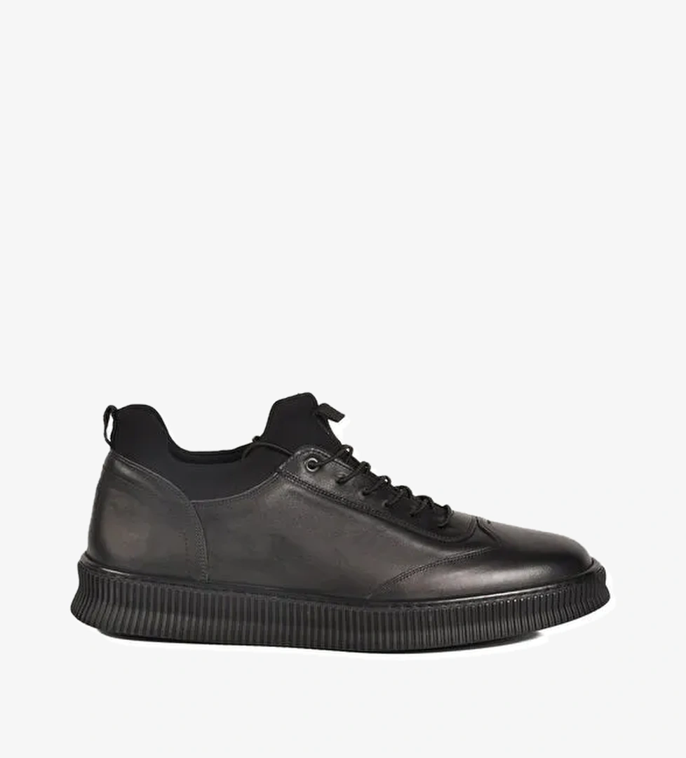 Siyah Hakiki Deri Büyük Numara Erkek Casual Ayakkabı 2517 M