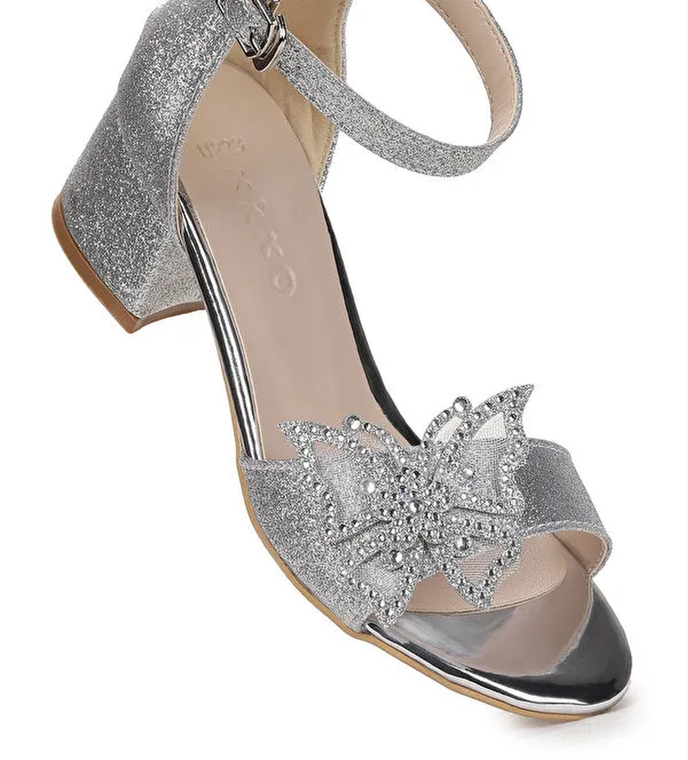 Zete Kum Simli Kız Çocuk 4 Cm Topuklu Sandalet Abiye Ayakkabı