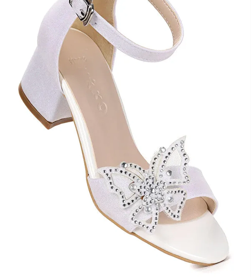 Zete Kum Simli Kız Çocuk 4 Cm Topuklu Sandalet Abiye Ayakkabı