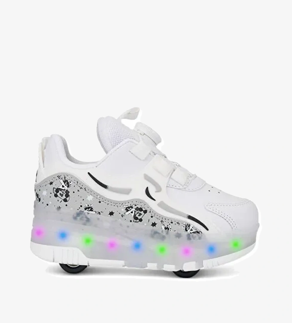 Beyaz Işıklı Patenli Ortopedik Unisex Çocuk Spor Ayakkabı Nils