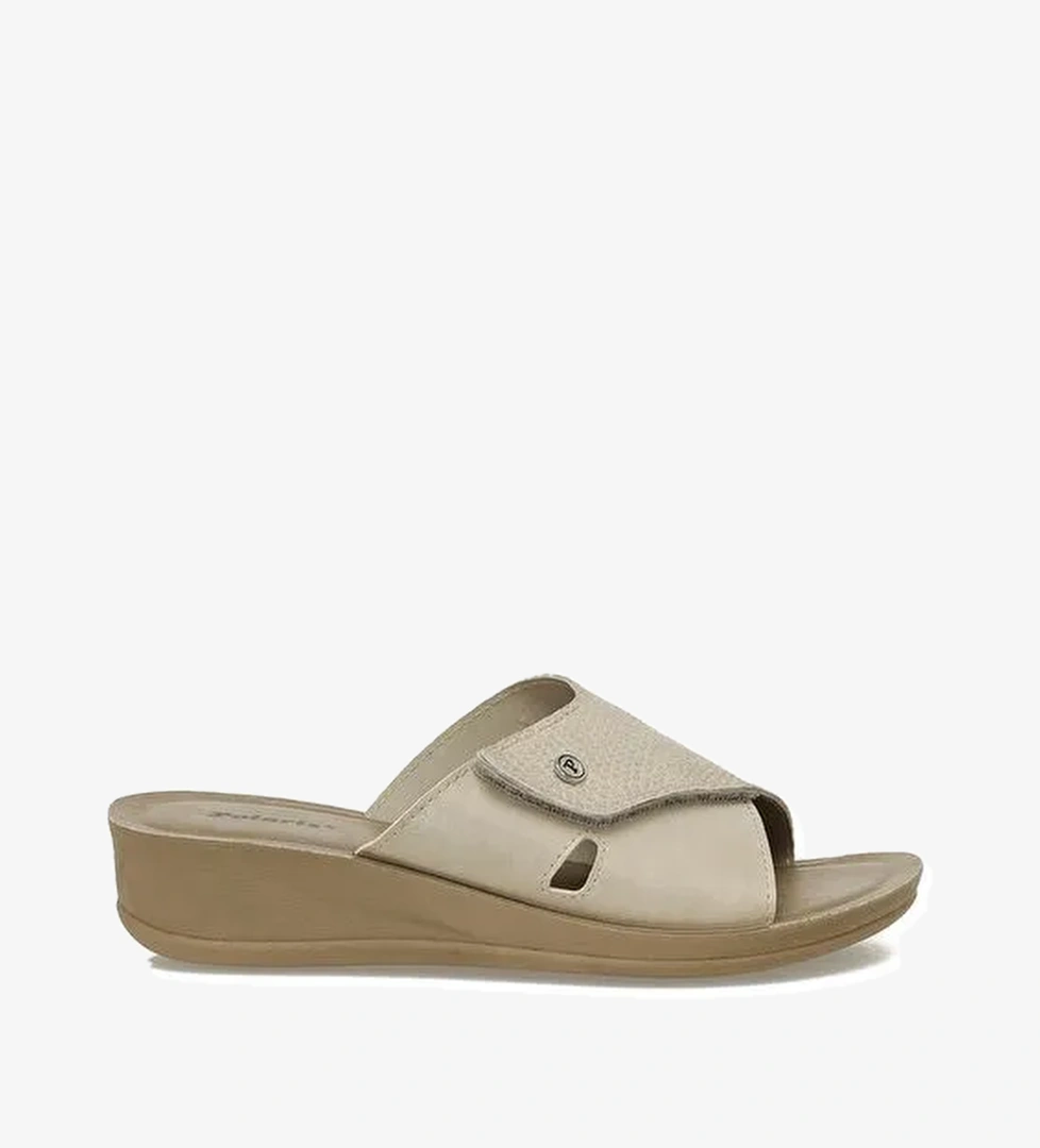 609008.Z5PR Bej Kadın Dolgu Topuk Terlik - Görsel 1