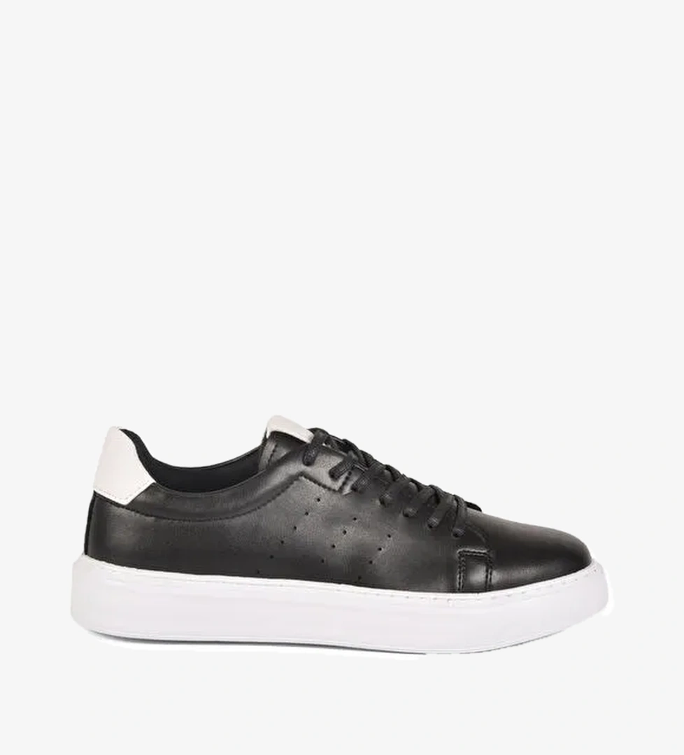 Siyah Beyaz Bağcıklı Hafif Erkek Sneaker 136 M - Görsel 1