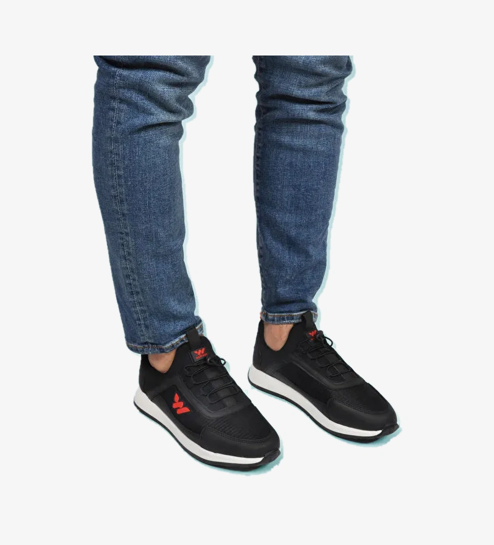 Siyah Kırmızı Kilit Bağcıklı Hafif Esnek Erkek Spor Ayakkabı Apollo 166 M