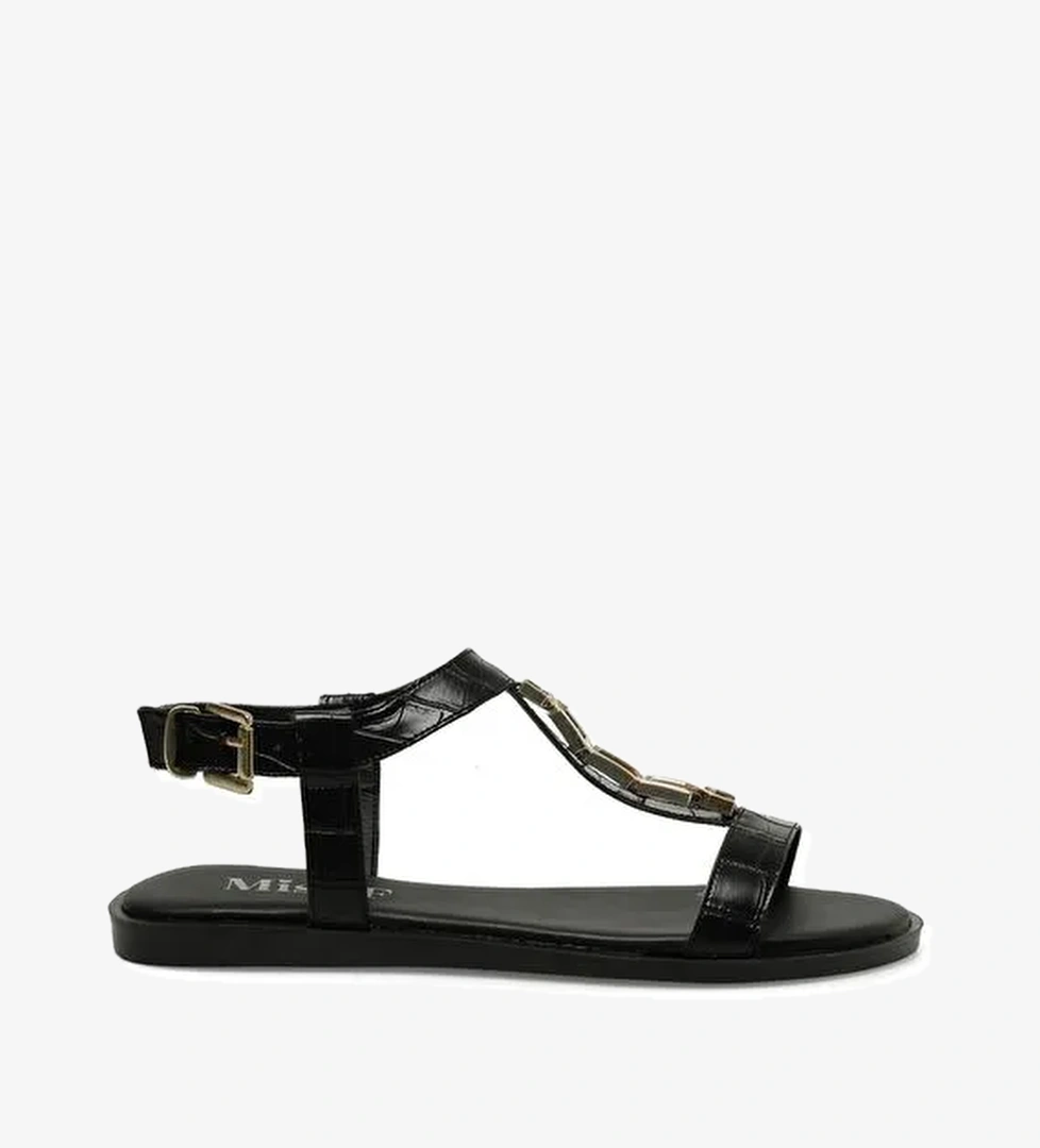 DS24013 4FX Siyah Kadın Düz Sandalet - Görsel 1