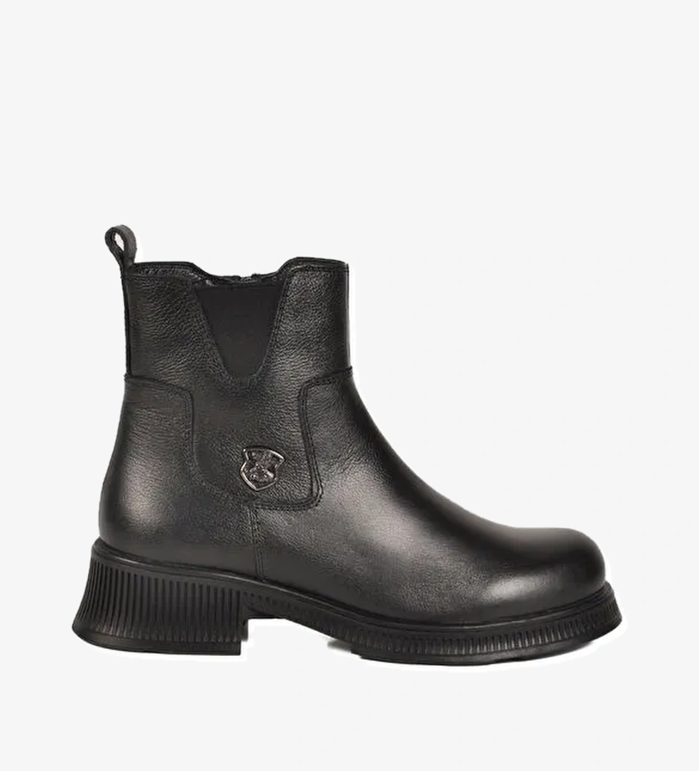 Siyah İçi Polarlı Hakiki Deri Kadın Bot 2452706K Z - Görsel 1