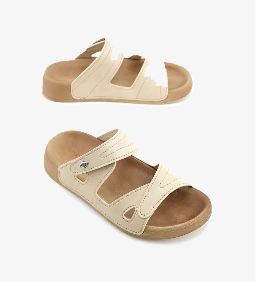 Kadın Yazlık Suni Deri Cırt Cırtlı Ayarlanabilir Rahat Taban Günlük Terlik - Görsel 1