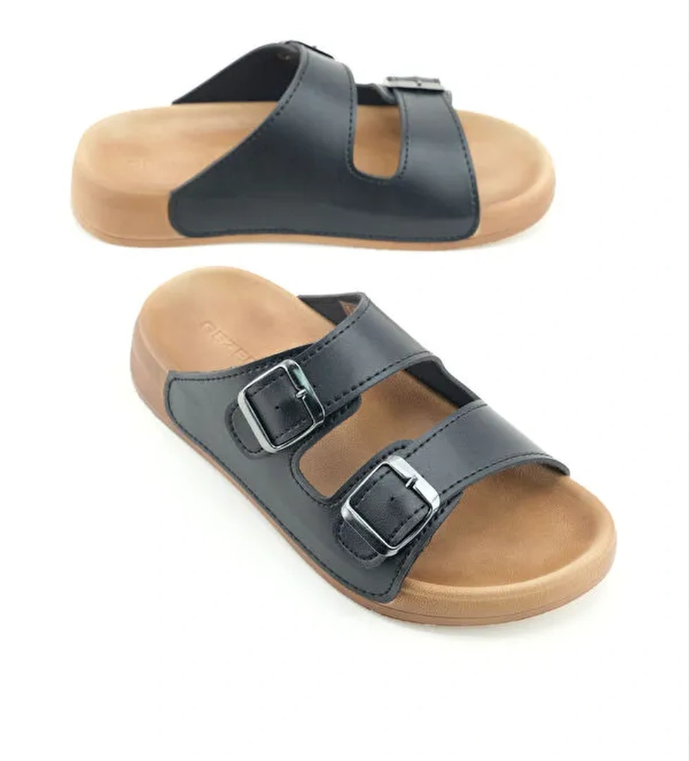 Kadın Yazlık Suni Deri İki Kemer Cırt Cırtlı Ayarlanabilir Rahat Taban Günlük Terlik - Görsel 1