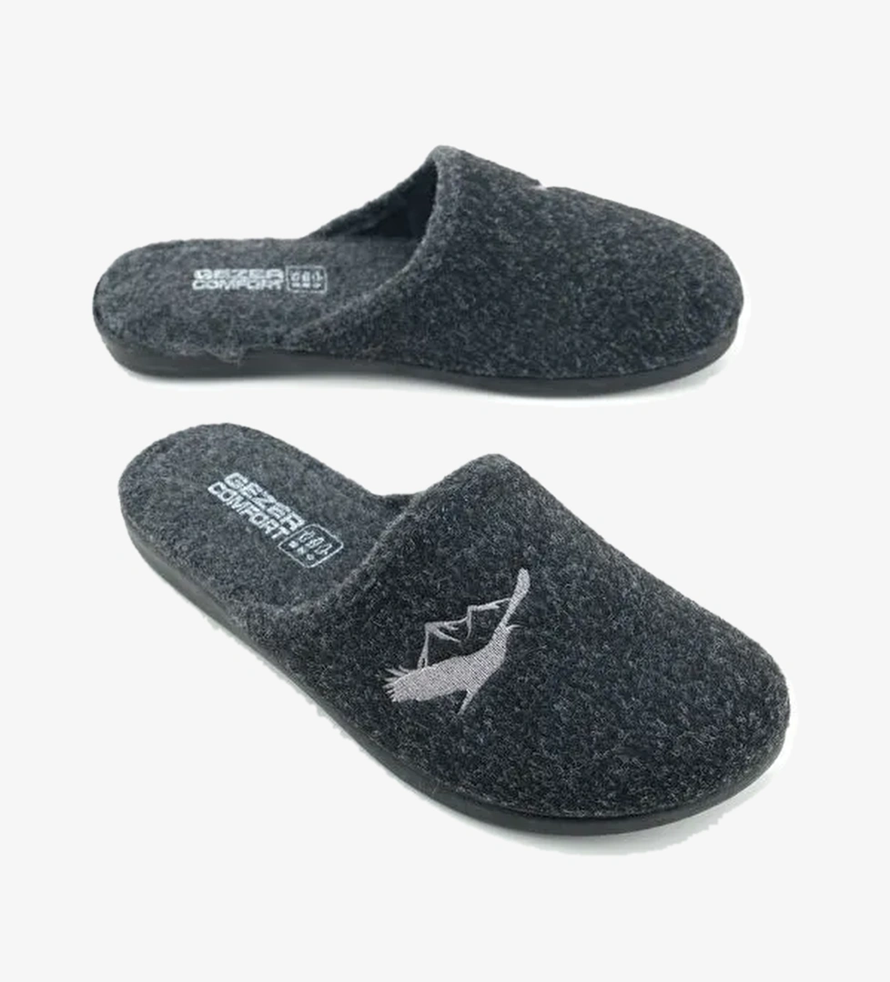 Erkek Kışlık Keçe Çıkarılabilir Cırt Cırtlı İç Taban Rahat Ev Bahçe Terlik - Görsel 1