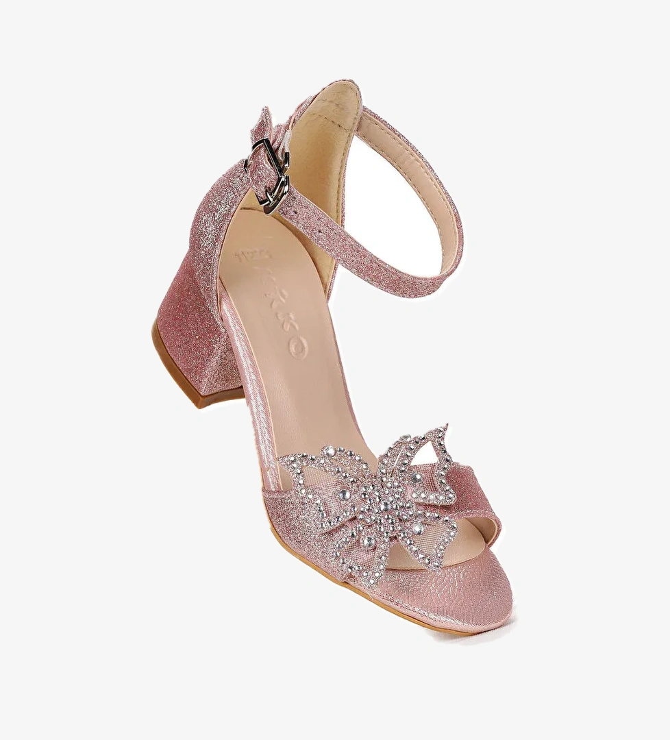 Zete Kum Simli Kız Çocuk 4 Cm Topuklu Sandalet Abiye Ayakkabı - Görsel 1