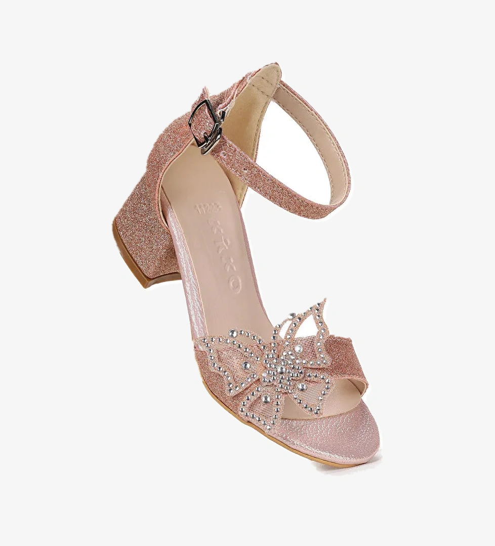 Zete Kum Simli Kız Çocuk 4 Cm Topuklu Sandalet Abiye Ayakkabı
