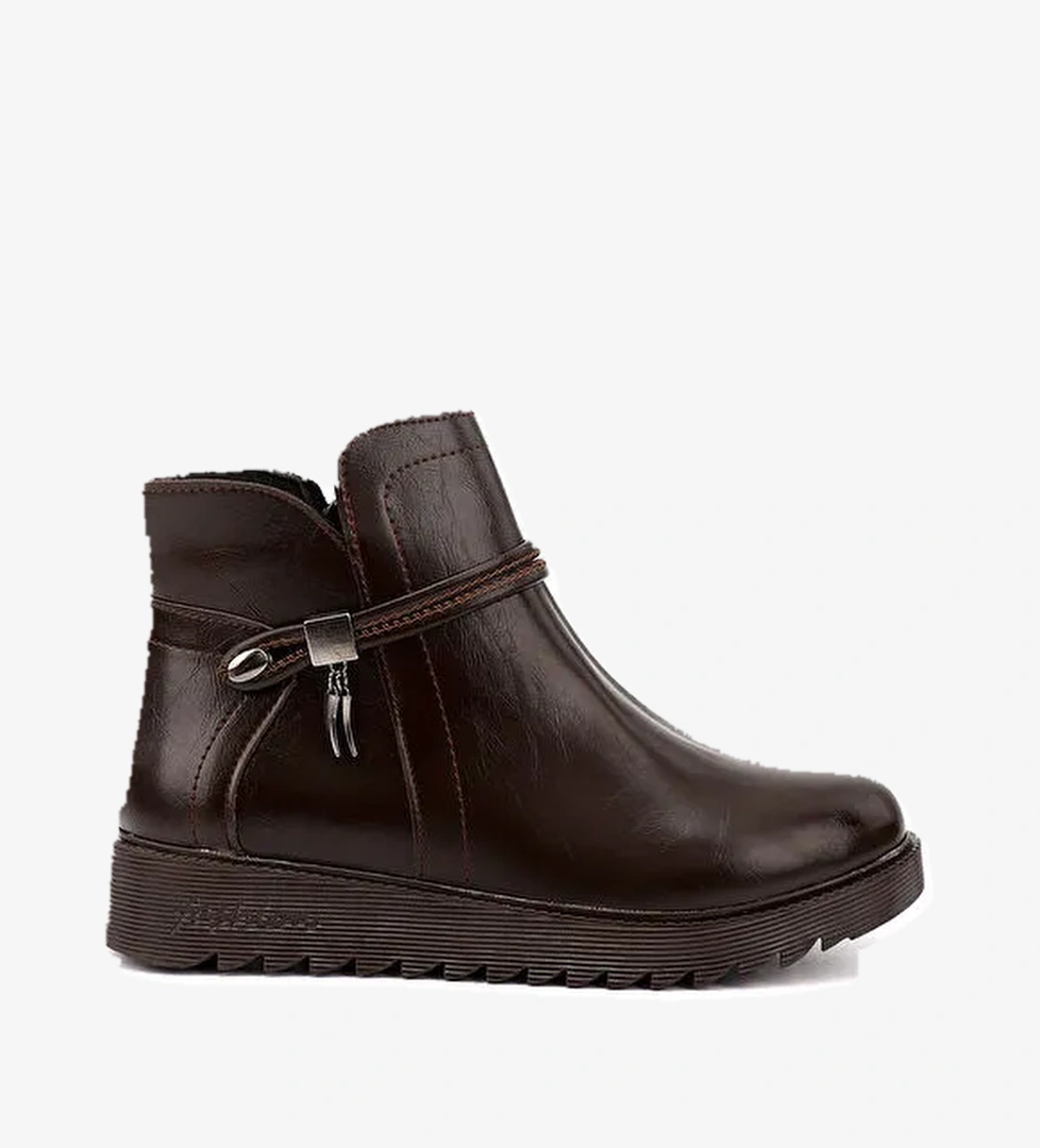 Kadın ÇİKOLATA KAHVE Fermuarlı Kalın Tabanlı Bot