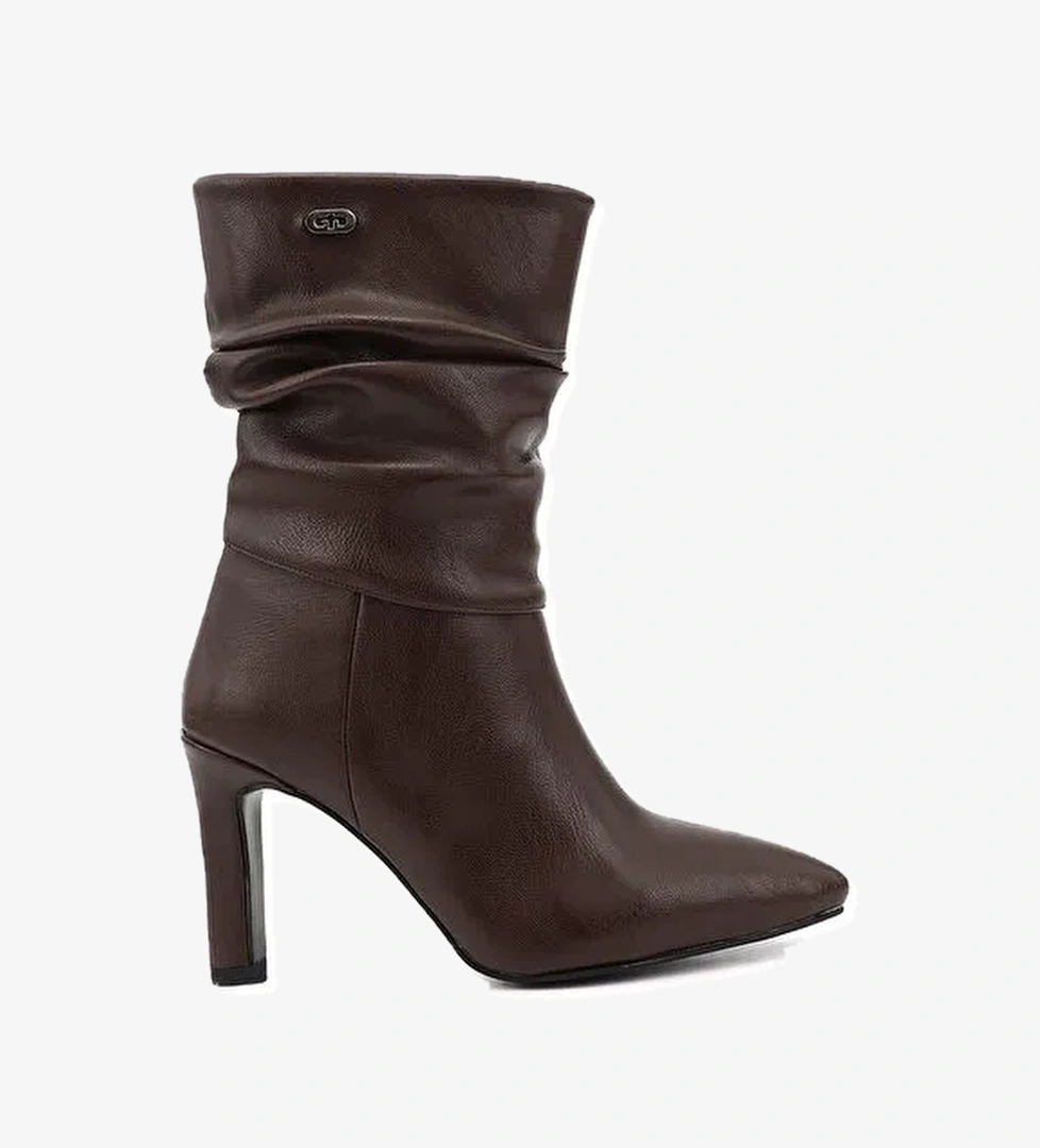 Kadın ÇİKOLATA KAHVE Sivri Burun Körüklü İnce Topuklu Çizme - Görsel 1