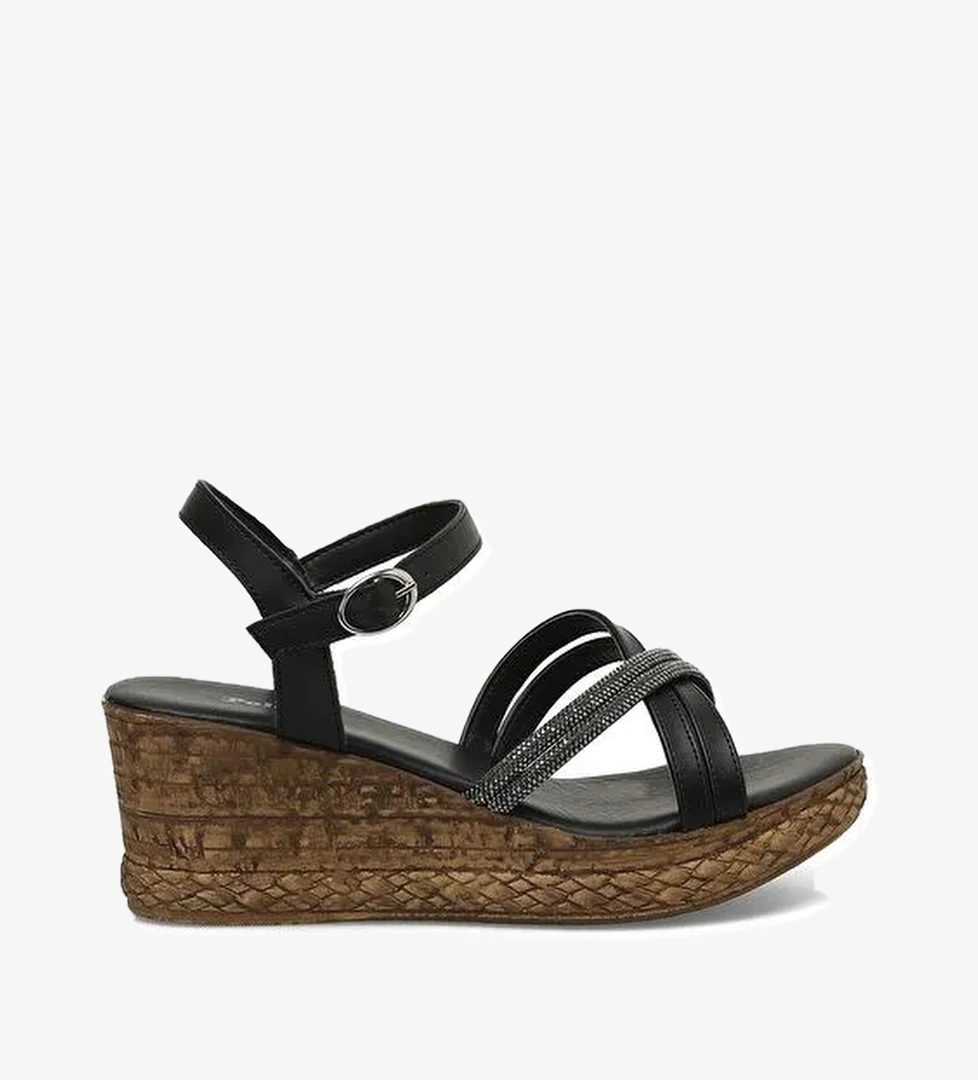 323155.Z 4FX Siyah Kadın Dolgu Topuk Sandalet - Görsel 1