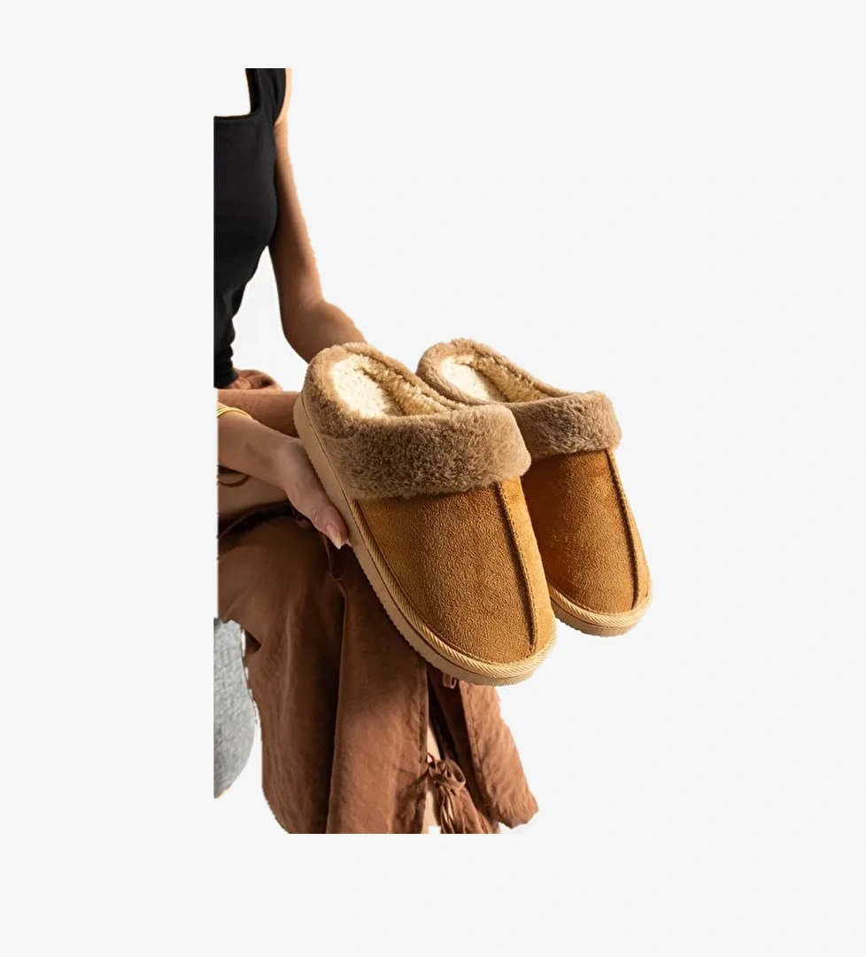 Sagu Kadın Ev Terliği Pelüş Ev Terliği Ses Yapmaz Taban Sıcak Kürklü Terlik