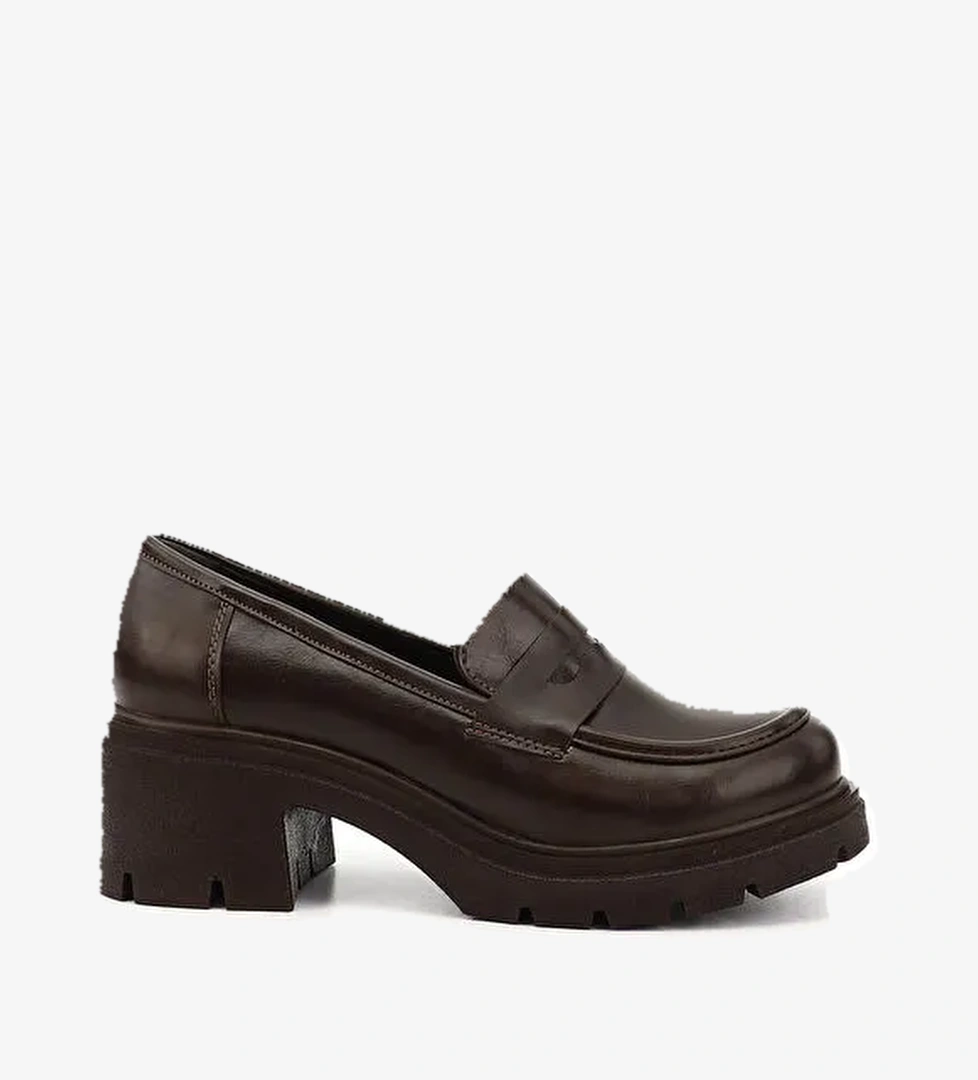 Kadın ÇİKOLATA KAHVE Kalın Topuklu Loafer Ayakkabı