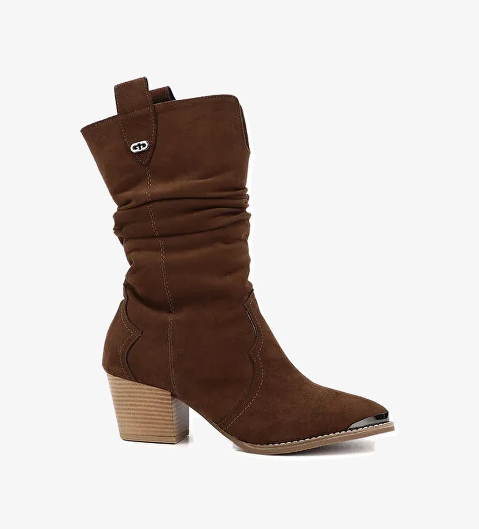 Kadın AÇIK KAHVERENGİ Sivri Burun Kalın Topuklu Kovboy Çizme - Görsel 1