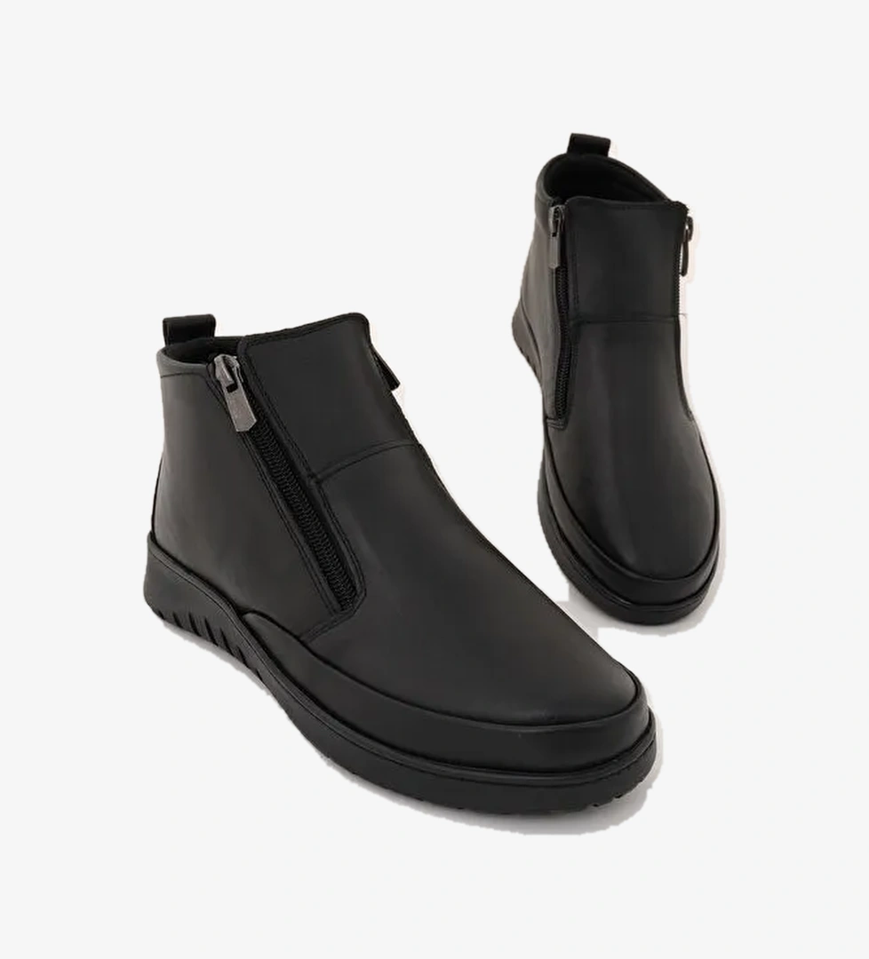 FENİKS Hakiki Deri Çift Fermuarlı Kadın Bot