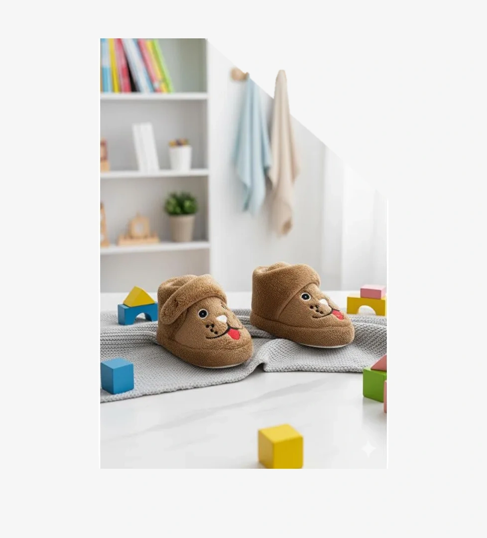 Sevimli Hayvanlar Cırtlı Kaydırmaz Taban Kreş Ev Okul Ayakkabısı Bebek Çocuk Panduf Ev Botu