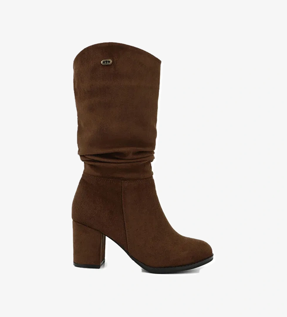 Kadın AÇIK KAHVERENGİ Yuvarlak Burun Körüklü Kalın Topuklu Çizme - Görsel 1