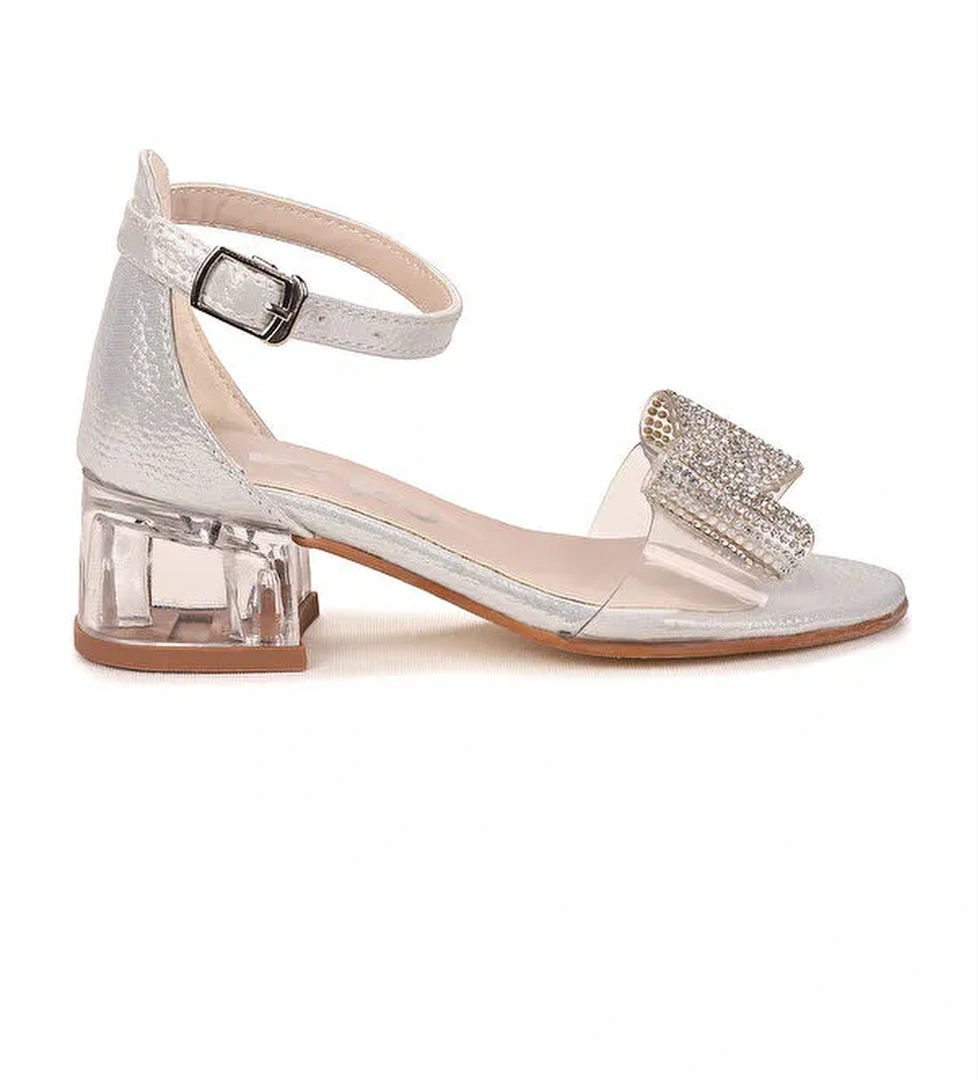 Tire Vakko Kız Çocuk 4 Cm Şeffaf Topuklu Sandalet Abiye Ayakkabı