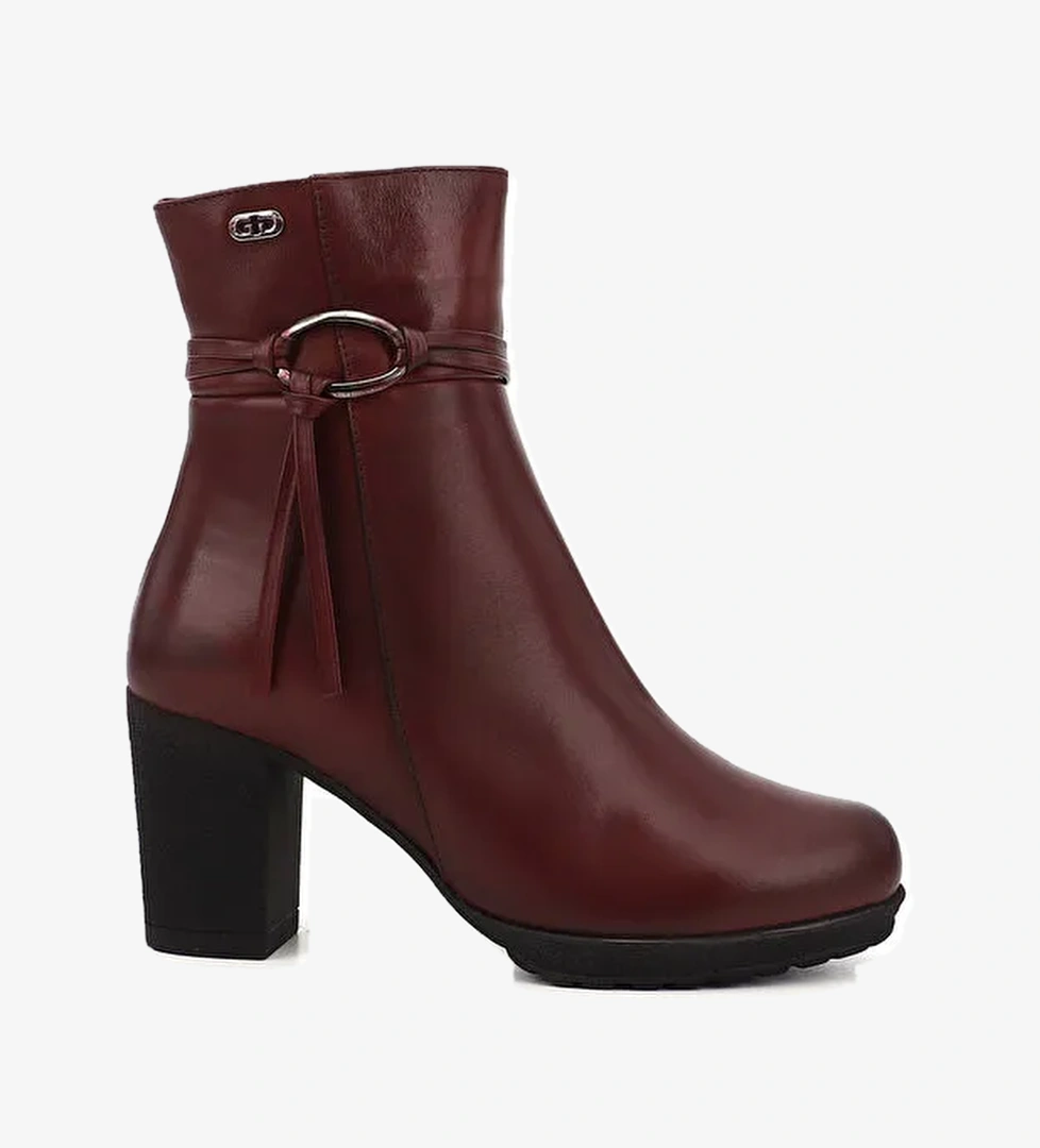 Kadın BORDO Fermuarlı Kalın Topuklu Hakiki Deri Bot - Görsel 1