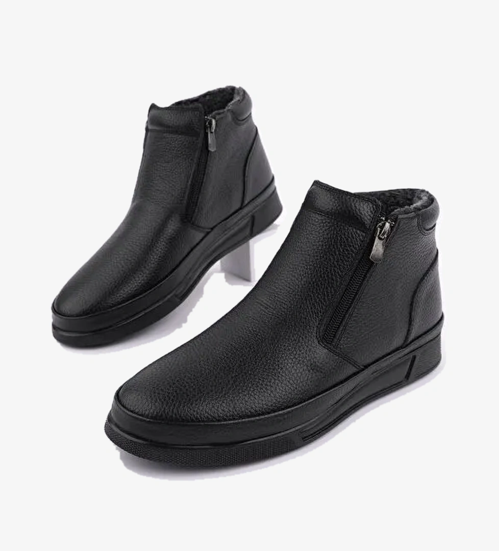 ANDY Hakiki Deri Çift Fermuarlı İçi Kürklü Erkek Kışlık Bot - Görsel 1