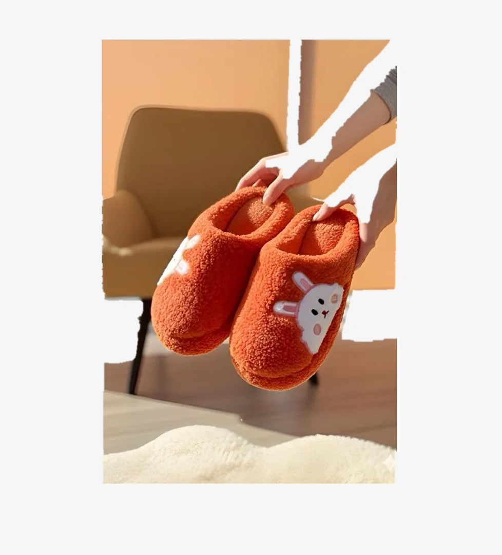 Ft 101 Tavşan Nakışlı Kadın Ev Terliği Pelüş Terlik Çeyiz ve Bohça Terliği Ses Yapmaz Kalın Taban