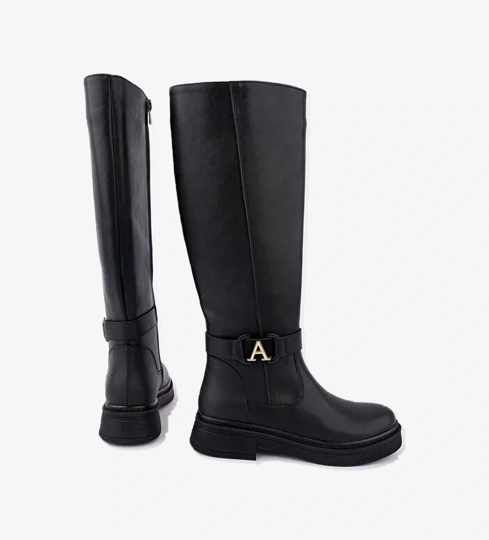 AVENTRA Kemer ve Toka Detaylı Fermuarlı Kadın Çizme - Görsel 1