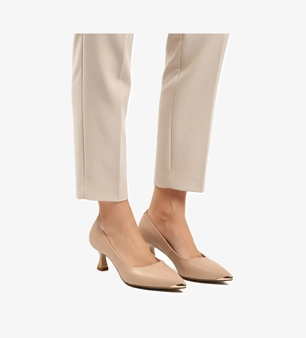 Bej Cilt İnce Kısa Topuklu Kadın Abiye Ayakkabı 357171 Z