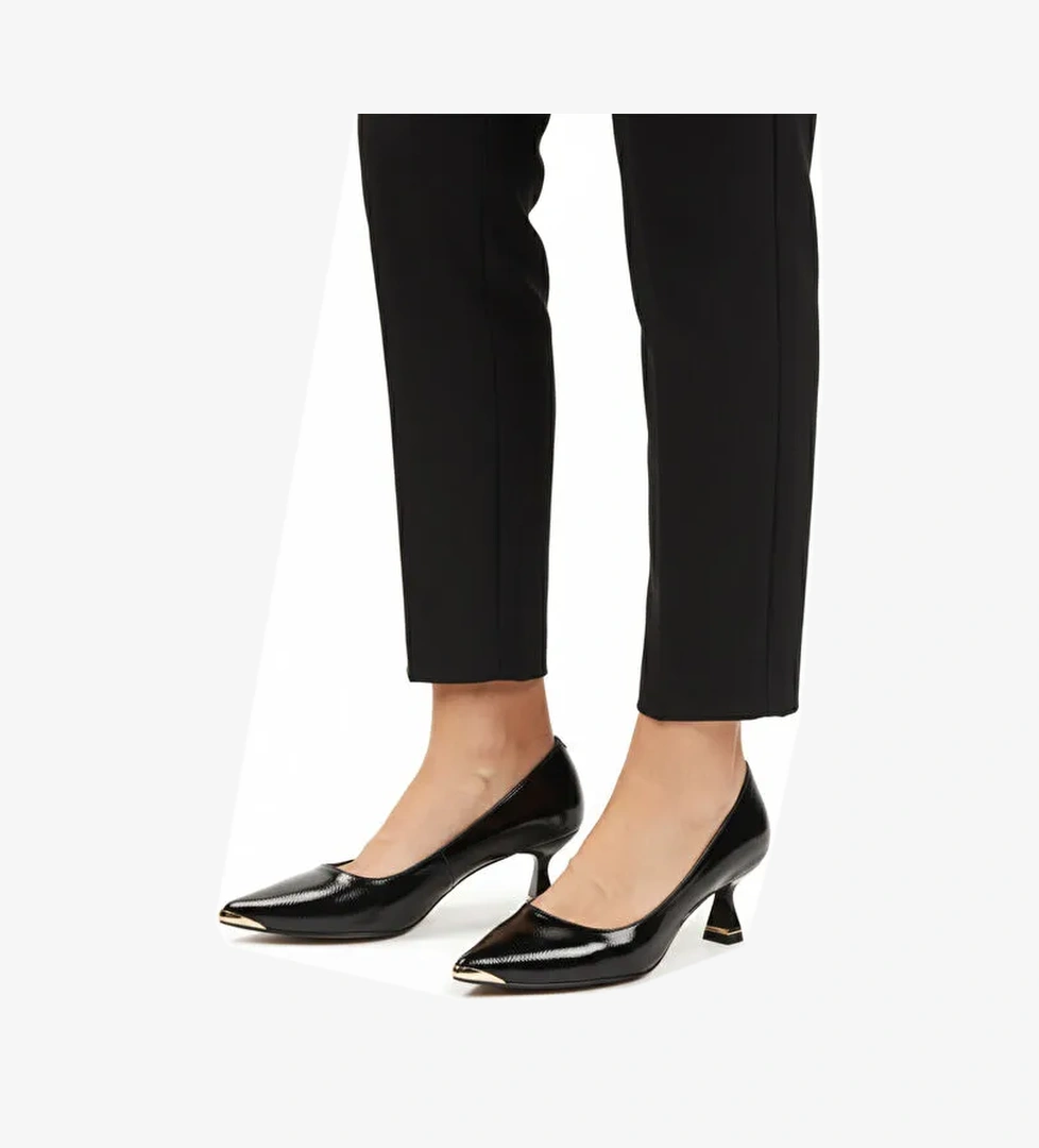 Siyah Kırışık İnce Kısa Topuklu Kadın Abiye Ayakkabı 357171 Z