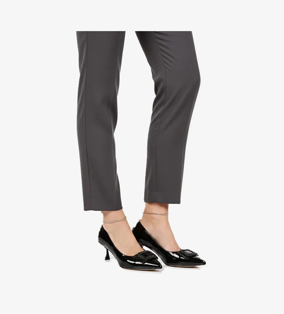 Siyah Kırışık İnce Kısa Topuklu Kadın Abiye Ayakkabı 357172 Z - Görsel 1