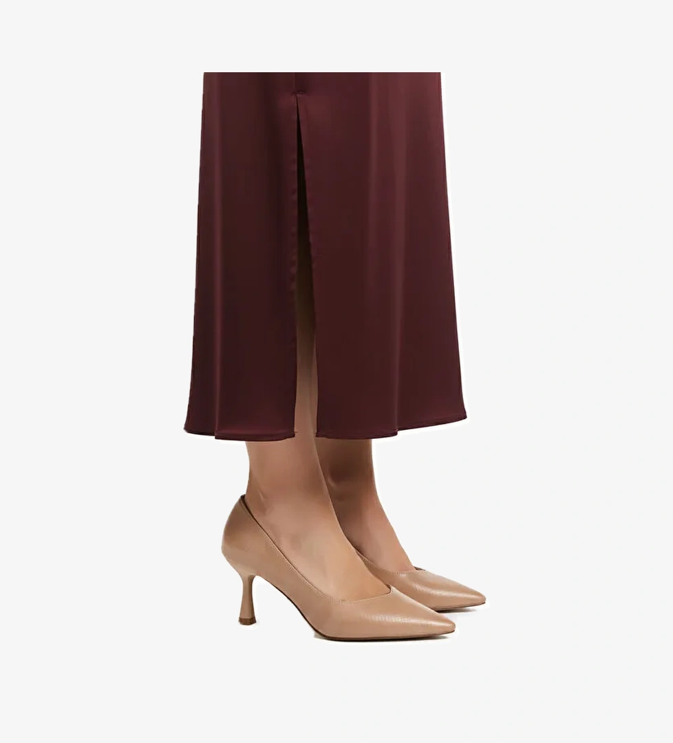 Bej Kırışık Kısa İnce Topuklu Kadın Abiye Ayakkabı 357190 Z