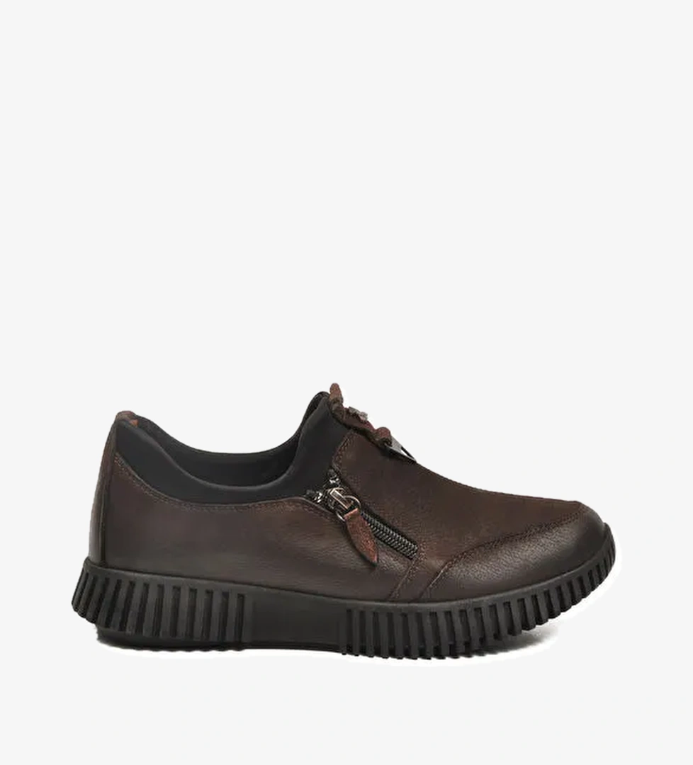 Kahve Nubuk Hakiki Deri Kaymaz Taban Kadın Casual Ayakkabı 25405007K Z