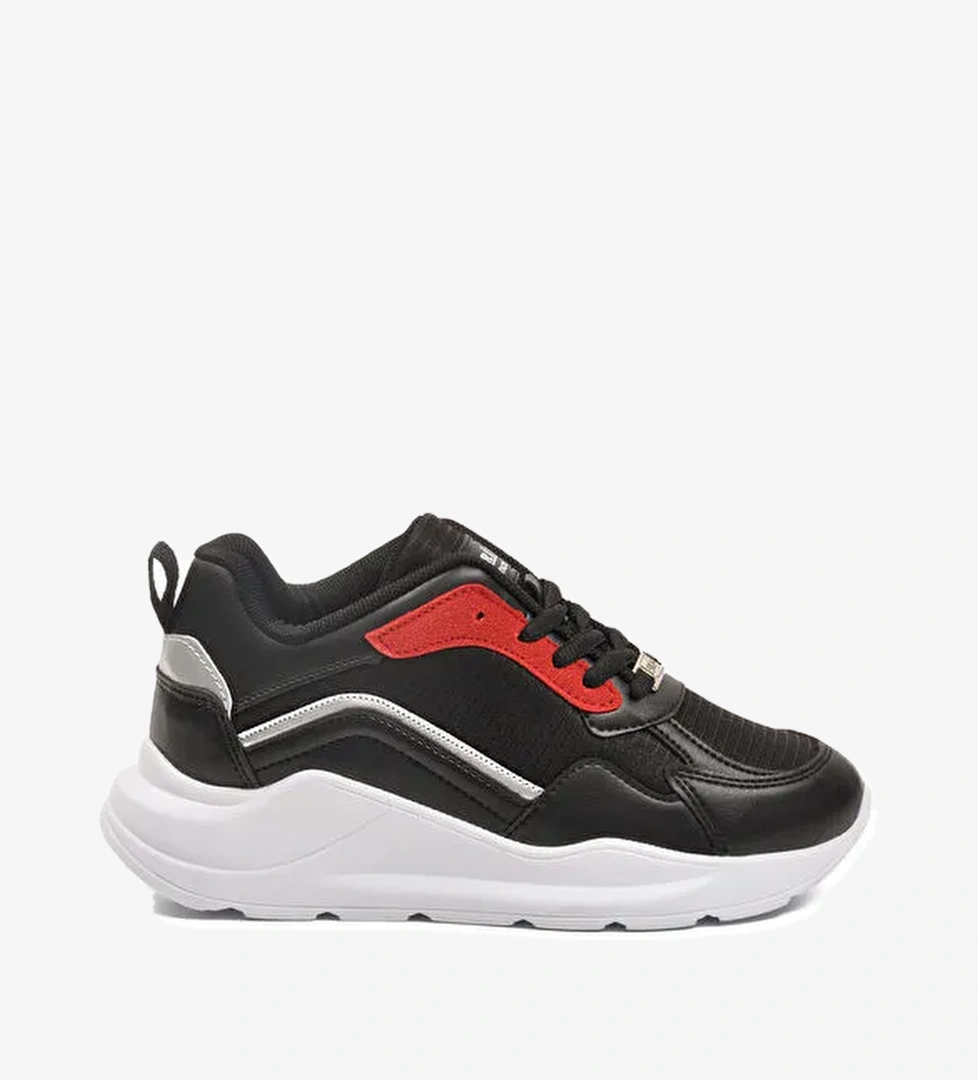 Siyah Bordo Kalın Taban Bağcıklı Kadın Spor Ayakkabı 051 G