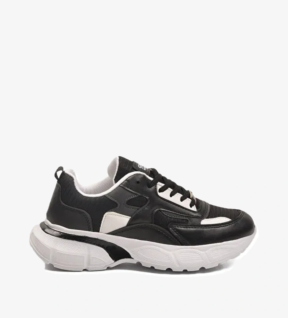 Siyah Beyaz Kalın Taban Bağcıklı Kadın Spor Ayakkabı 301 G - Görsel 1