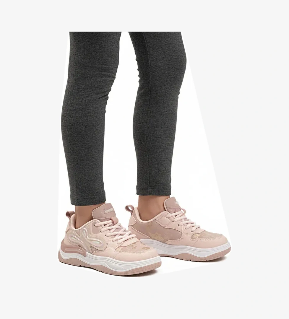 Pudra Bağcıklı Hafif Esnek Kız Çocuk Spor Ayakkabı 1990 F