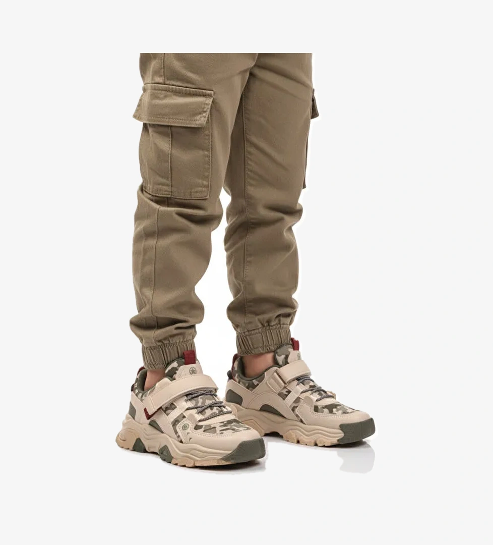 Krem Cırtlı Hafif Esnek Erkek Çocuk Spor Ayakkabı 2021 F