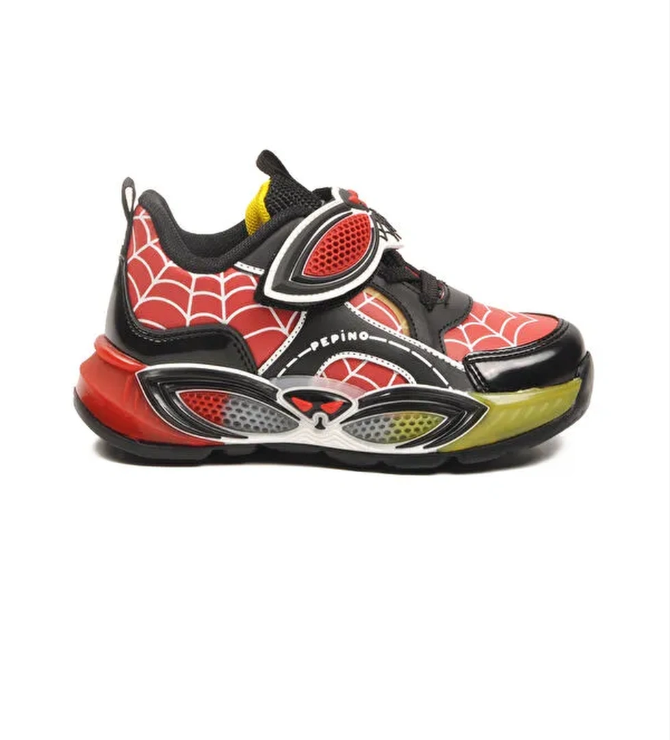 Kırmızı Siyah Cırtlı Hafif Esnek Erkek Çocuk Spor Ayakkabı 2048 P