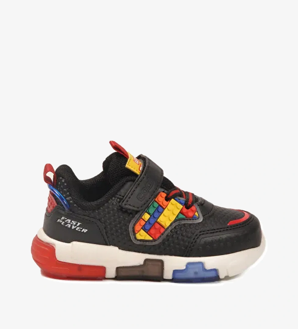 Siyah Cırtlı Işıklı Hafif Bebek Spor Ayakkabı Heros B