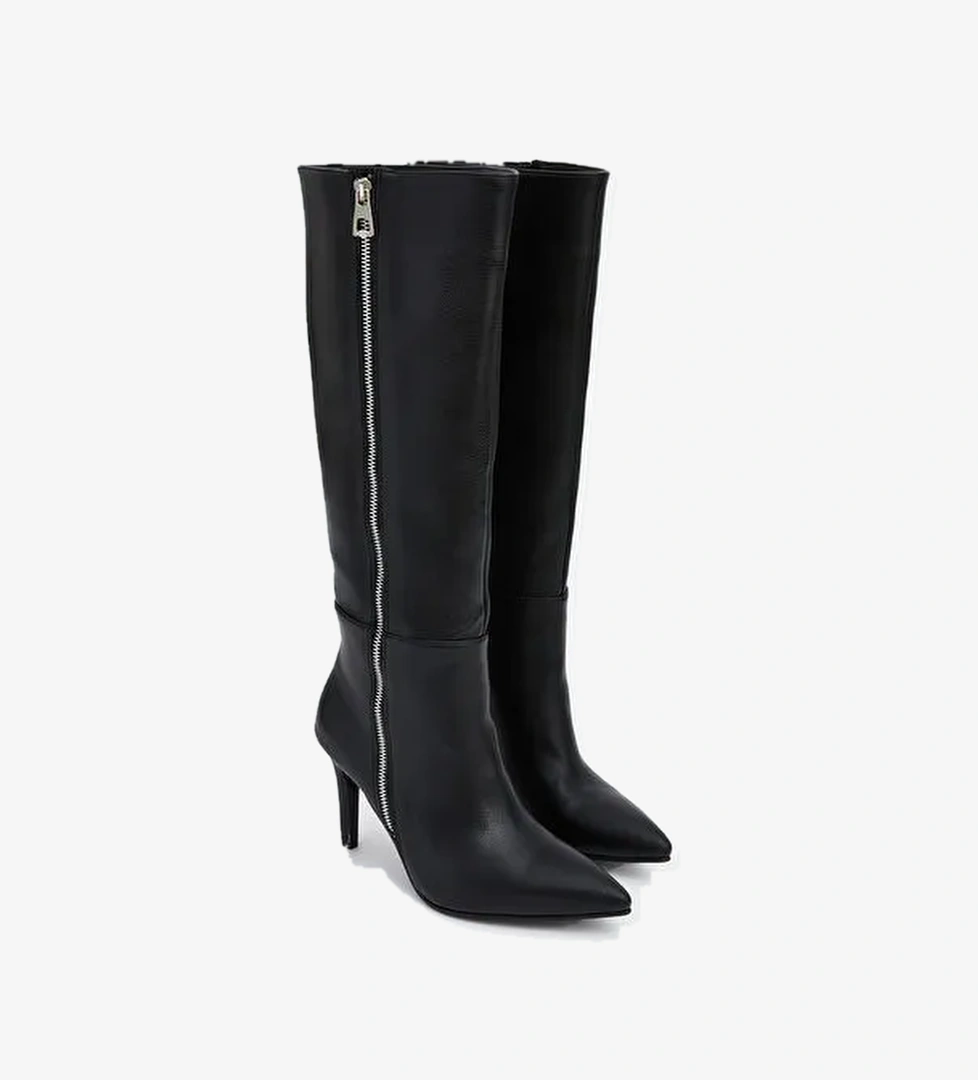 Deri Görünümlü Kadın Çizme - Görsel 1