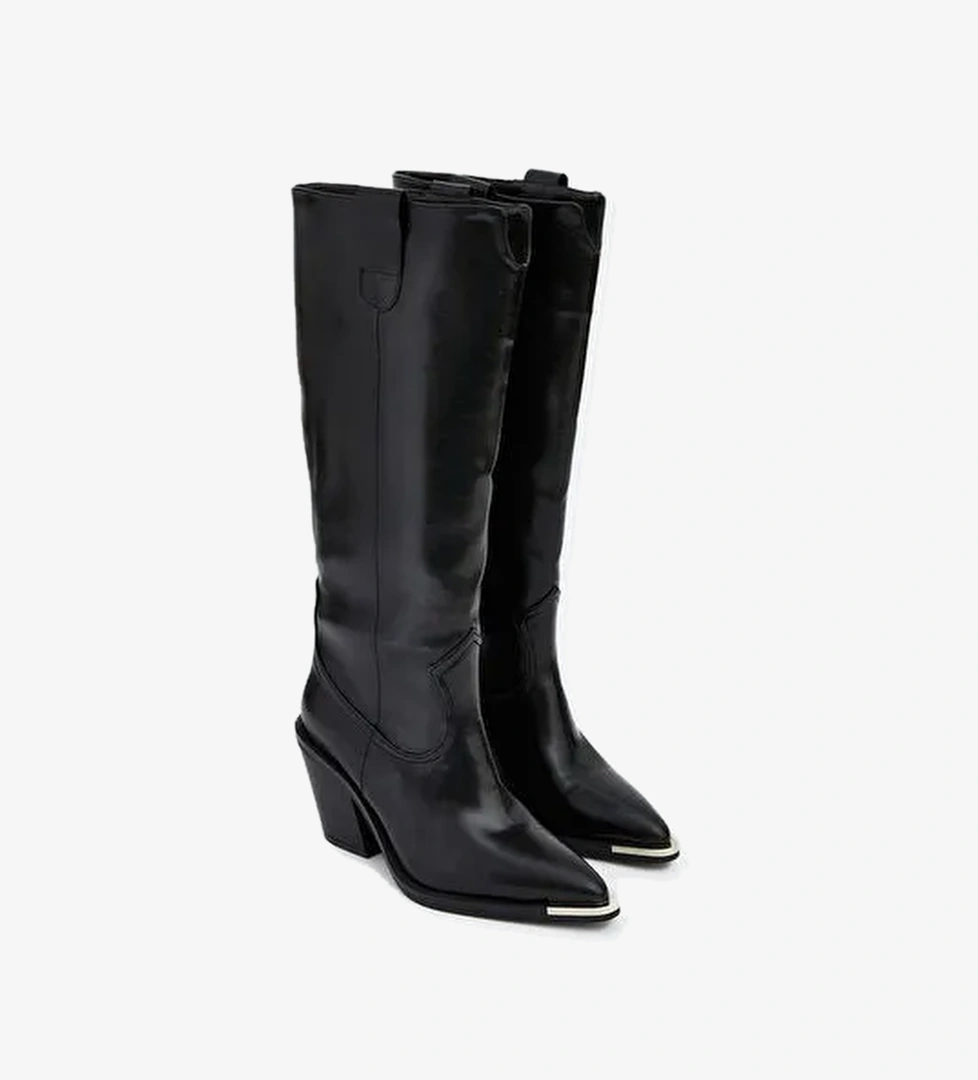 Deri Görünümlü Kadın Çizme - Görsel 1