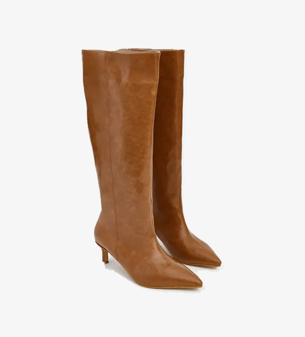 Deri Görünümlü Kadın Çizme - Görsel 1