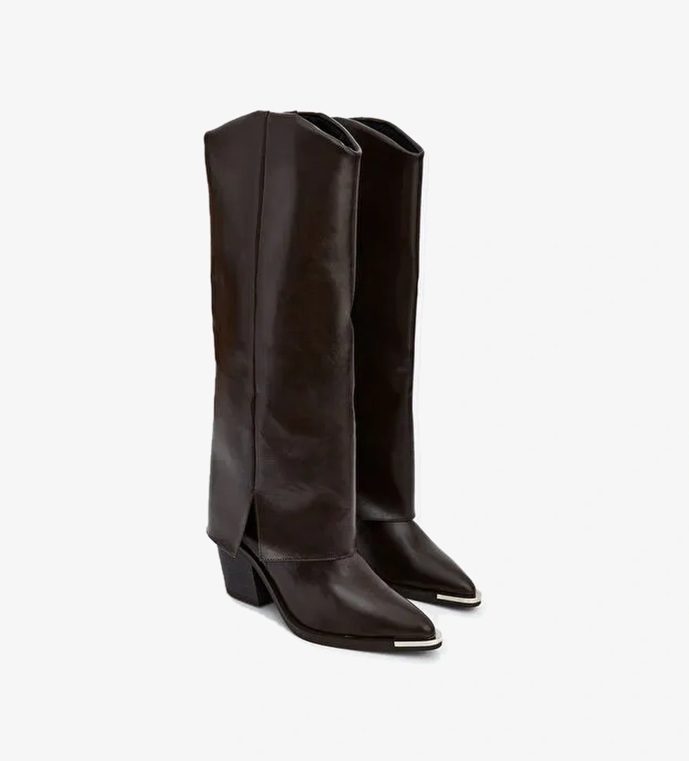 Deri Görünümlü Kadın Çizme