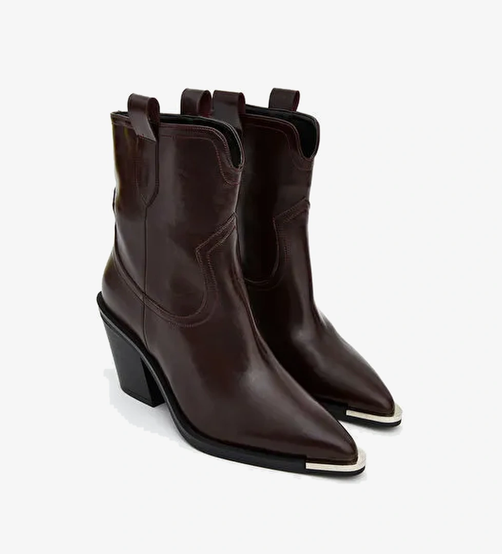 Deri Görünümlü Kadın Topuklu Bot