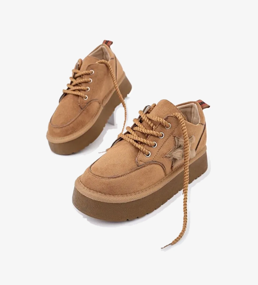 TRUNKS Kalın Taban Bağcıklı Yıldız Detaylı Çocuk Kışlık Sneaker Spor Ayakkabı