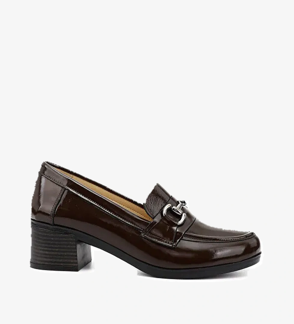 Kadın KAHVERENGİ Kısa Kalın Topuklu Hakiki Deri Ayakkabı