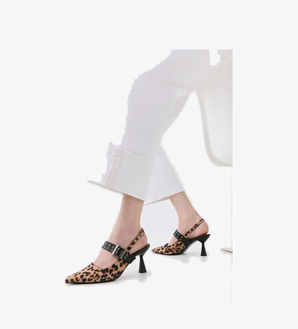 Kadın Taba Leopar Desenli Kemerli Stiletto - Görsel 1
