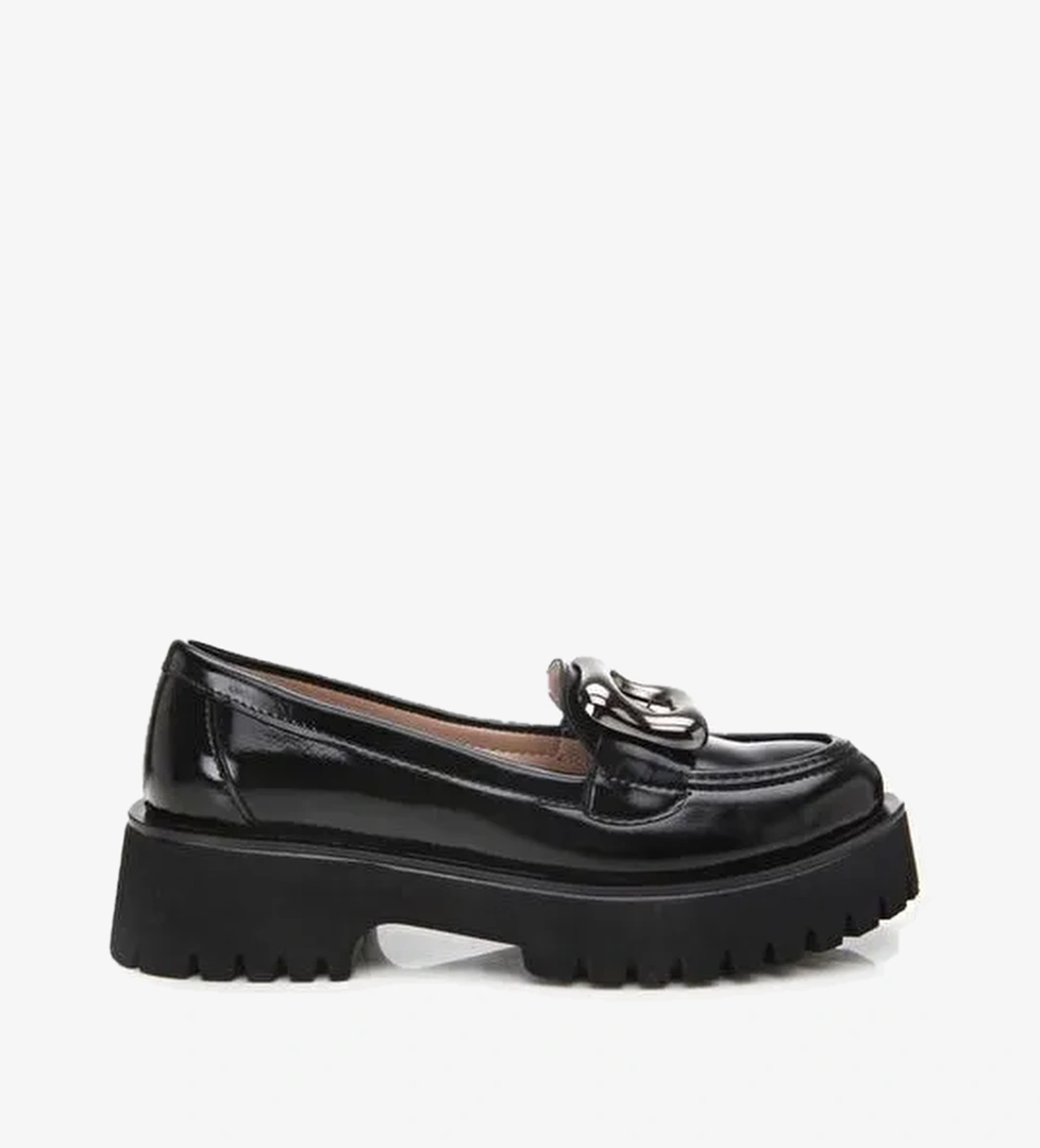 Kadın Rugan Siyah Tokalı Günlük Loafer - Görsel 1