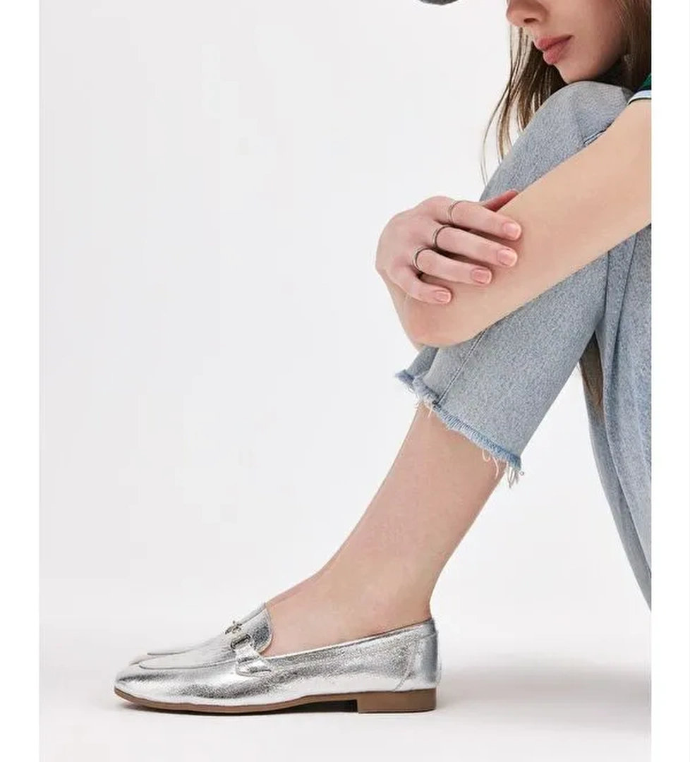 Kadın Lame Tokalı Klasik Loafer